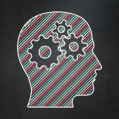 Image showing Advertising concept: Head With Gears on chalkboard background