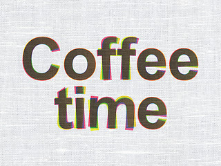 Image showing Time concept: Coffee Time on fabric texture background