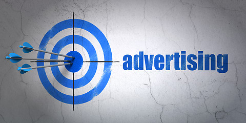 Image showing Marketing concept: target and Advertising on wall background