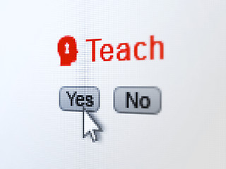 Image showing Education concept: Head With Keyhole icon and Teach on digital computer screen