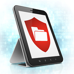 Image showing Business concept: Folder With Shield on tablet pc computer