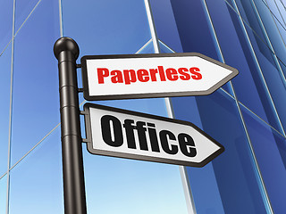 Image showing Finance concept: sign Paperless Office on Building background