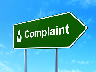 Image showing Law concept: Complaint and Business Man on road sign background