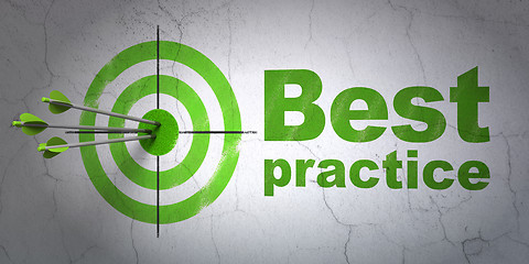 Image showing Education concept: target and Best Practice on wall background