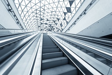 Image showing Moving escalator in the business center