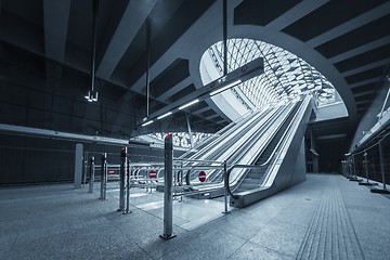 Image showing Moving escalator in the business center