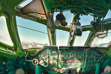 Image showing Interior of an old aircraft with control panel