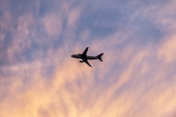 Image showing Tranquil sky with airplane traveling