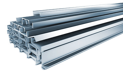 Image showing Pile of Steel Channels Isolated on White.