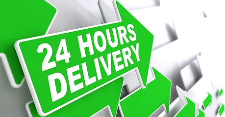 Image showing Green Arrow with slogan - 24 hours Delivery.