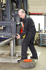 Image showing Forklift Mechanic at work