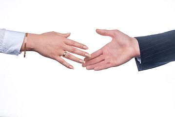 Image showing Business handshake over white