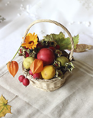 Image showing Basket with autumn goodies