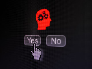 Image showing Advertising concept: Head With Gears on digital computer screen