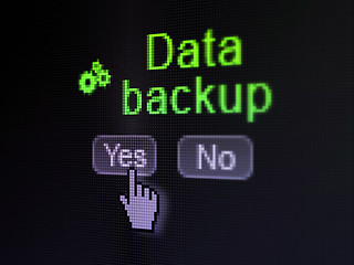 Image showing Data concept: Gears icon and Data Backup on digital computer screen