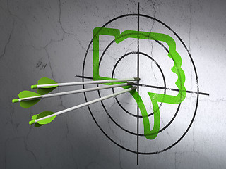 Image showing Social media concept: arrows in Thumb Down target on wall background