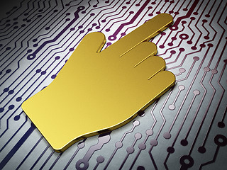 Image showing Web development concept: Golden Mouse Cursor on Circuit Board background