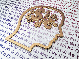 Image showing Education concept: Golden Head With Finance Symbol on Alphabet background