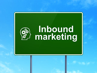 Image showing Business concept: Inbound Marketing and Head With Gears on road sign background