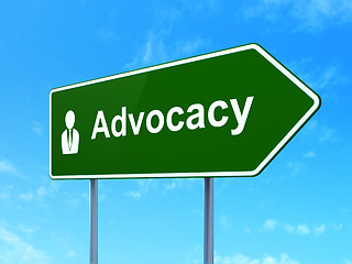 Image showing Law concept: Advocacy and Business Man on road sign background