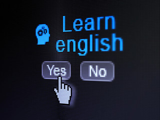 Image showing Education concept: Head With Gears icon and Learn English on digital computer screen