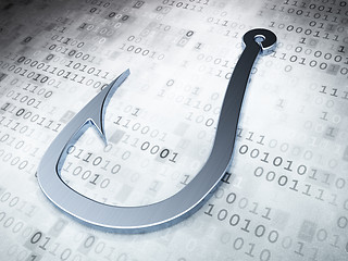 Image showing Safety concept: Silver Fishing Hook on digital background