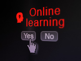 Image showing Education concept: Head With Light Bulb icon and Online Learning on digital computer screen