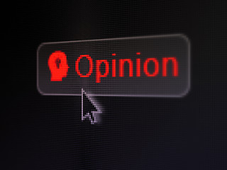 Image showing Marketing concept: Opinion and Head With Light Bulb on digital button background