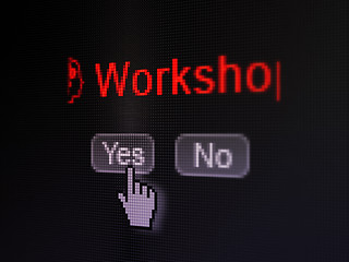 Image showing Education concept: Head With Gears icon and Workshop on digital computer screen