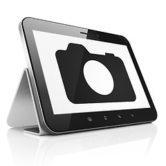 Image showing Vacation concept: Photo Camera on tablet pc computer