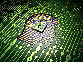 Image showing Business concept: Head With Padlock on circuit board background