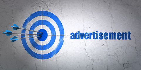 Image showing Marketing concept: target and Advertisement on wall background