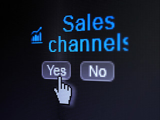 Image showing Advertising concept: Growth Graph icon and Sales Channels on digital computer screen