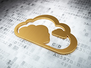 Image showing Cloud networking concept: Golden Cloud on digital background