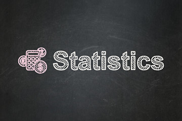 Image showing Business concept: Calculator and Statistics on chalkboard background