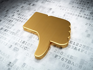 Image showing Social network concept: Golden Thumb Down on digital background