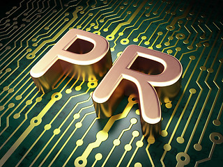 Image showing Marketing concept: PR on circuit board background