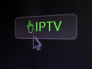 Image showing Web development concept: IPTV and Mouse Cursor on digital button background