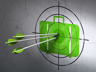 Image showing Travel concept: arrows in Bag target on wall background