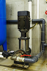 Image showing Water pipes in the boiler room and electric motors