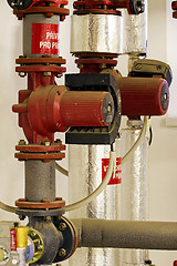 Image showing Hot water and steam pipes with pumps