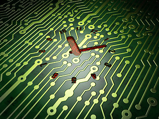 Image showing Time concept: Clock on circuit board background