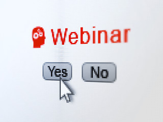 Image showing Education concept: Head With Gears icon and Webinar on digital computer screen