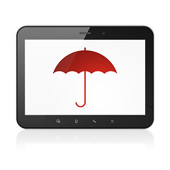 Image showing Privacy concept: Umbrella on tablet pc computer