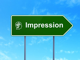 Image showing Marketing concept: Impression and Head With Gears on road sign