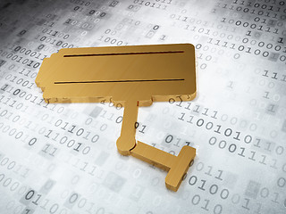 Image showing Protection concept: Golden Cctv Camera on digital background