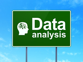 Image showing Data concept: Data Analysis and Head With Finance Symbol on road sign background