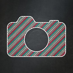 Image showing Travel concept: Photo Camera on chalkboard background