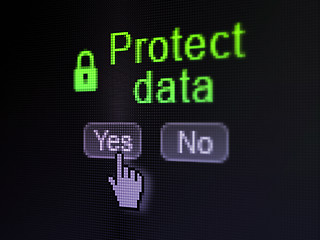 Image showing Security concept: Closed Padlock icon and Protect Data on digital computer screen