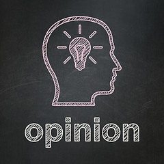 Image showing Marketing concept: Head With Lightbulb and Opinion on chalkboard background